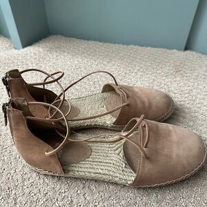Eileen Fisher Women's Lace Up Espadrilles Leather Sandals Toffee 8.5